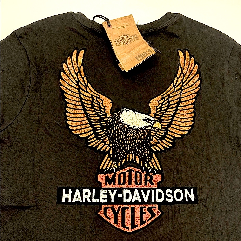Harley-Davidson Black Tee with Velvet Vibrant Orange Eagle